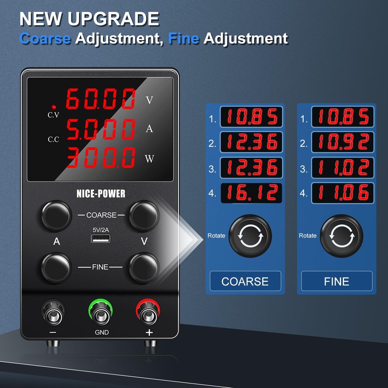 NICE-POWER Adjustable DC Power Supply (0-60V, 0-5A) Variable Switching Regulated