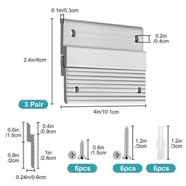 EEEKit 3 Pairs French Cleat Picture Hanger, 3.9 Inch Aluminum Z Bar Hanger, Heavy Duty Mirror Hanging Kit, Interlocking Wall Mounting Bracket for Mirror, Shelf, Panel, Whiteboard, Artwork, Frame