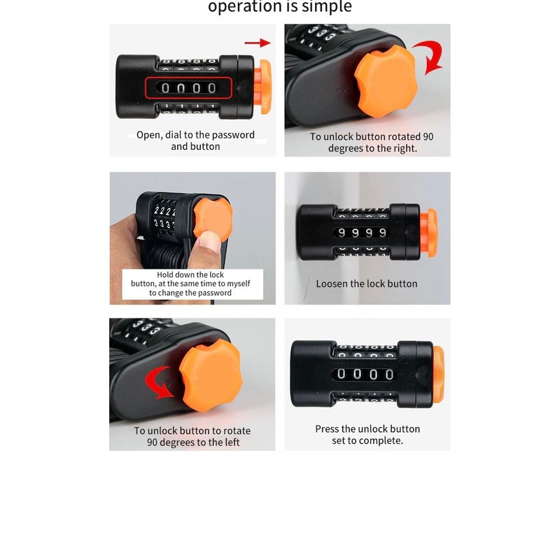 Foldable Bike Password Lock, 4-Digit Combination Folding Chain Lock with