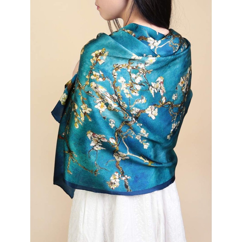 Prettystern Van Gogh Silk Stole Blue XXL Oversize Almond Tree