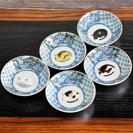Waza no Kura Stylish Tableware Pottery Kutani Ware Small Bowls Set of 5 Sleeping Cat Ceramic High-end Brand Japanese Tableware Japanese Pattern Side Plates Made in Japan Wedding Celebration Present
