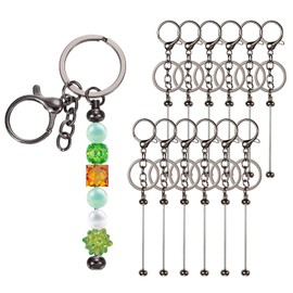 PATIKIL 12 Stück Perlen-Schlüsselanhänger-Stangen, Metall-Perlen, Schlüsselanhänger-Rohlinge, Großpackung mit Karabinerhaken für Anhänger, DIY, Kunst, Handwerk, graue Beschichtung, 14.8x3cm