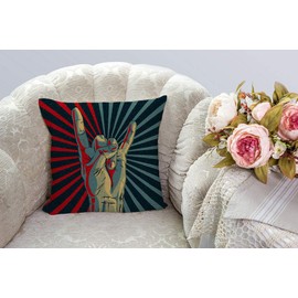 SSOIU Hand in Rock n roll Sign Decorative Throw Pillow Covers 18x18 Inches Cotton Linen Cushion Cover for Home Couch Sofa Bench Decor