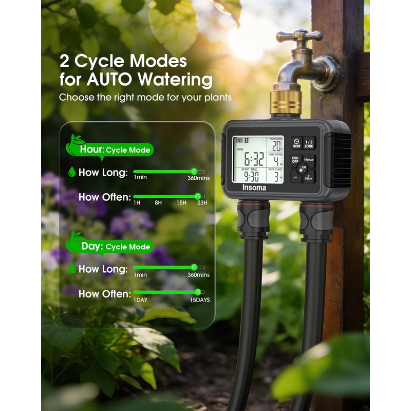Insoma Water Timer with Brass Inlet & Outlet, 2 Independent