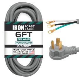 3 Prong Dryer Cord - 6 Ft Extension Power Cord, 10/3 SRDT, 30 Amp, NEMA 10-30 Plug, Gray