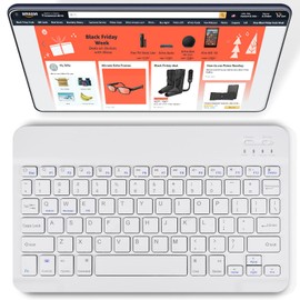 DETUOSI Universal 10 inch Wireless Keyboard, (0.23 inch) Ultrathin Slim Lightweight Travel Portable, 10.1" Multi-Device Wireless Keyboard for iOS/Android/Windows Tablet, Computer, Smart Phone #White