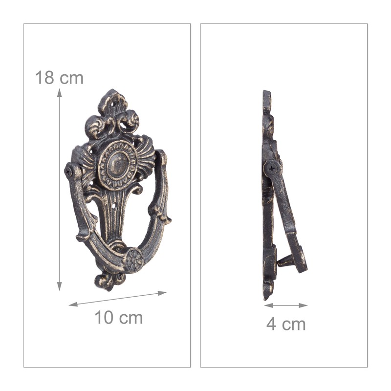 Relaxdays Antique Knocker, Cast Iron, Embellished, for Front Door, HxWxD: