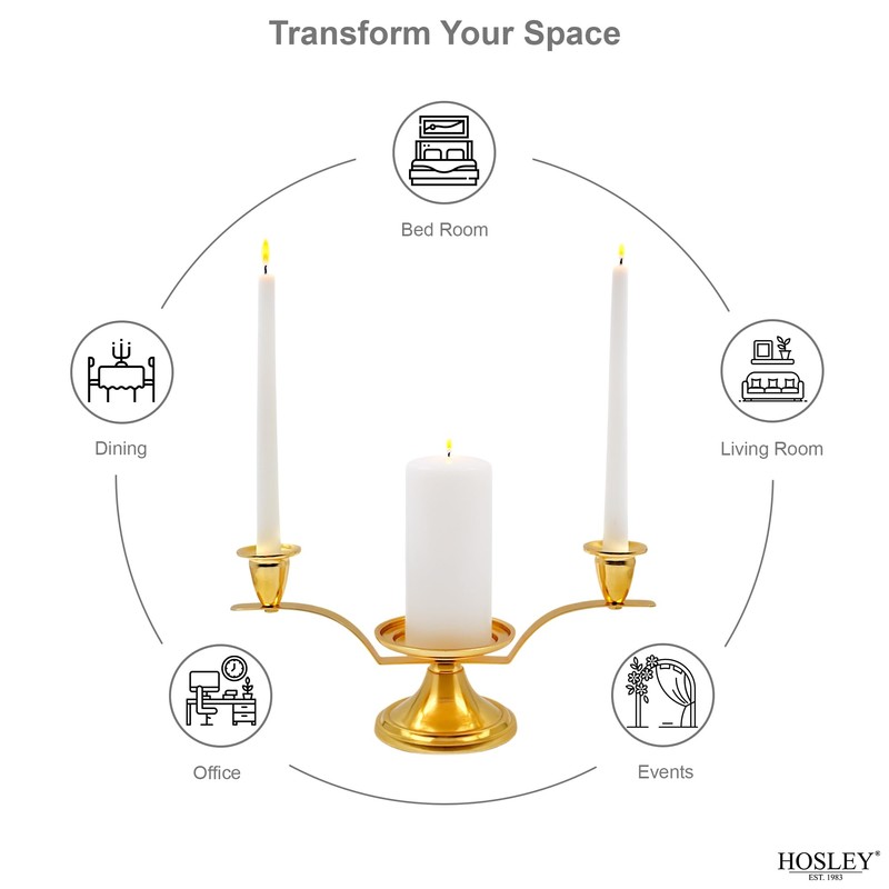 Hosley Gold Metal Unity Candle Holders for Wedding Ceremony Set.