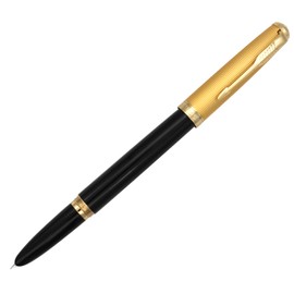 Gullor Fountain Pen with Ink Convertor, Golden Screw-on Cap, Fine Nib, Black