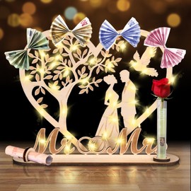 Money Gift Wedding Wood with Fairy Lights, Wedding Gifts for Bride and Groom Money, Heart-Shaped Gift for Wedding Anniversary Made of Wood (Original Wood Colour)