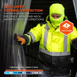 Ergodyne N-Ferno 6829 Balaclava Face Mask, 2-Layer Rib Knit Thermal Ski Masks, Hi Vis Lime