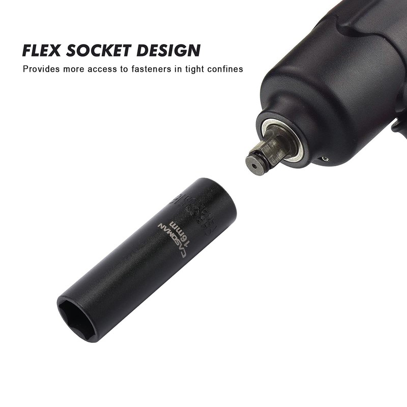 CASOMAN 11 Pieces 1/2-Inch Drive Deep Impact Socket Set, 6-Point,