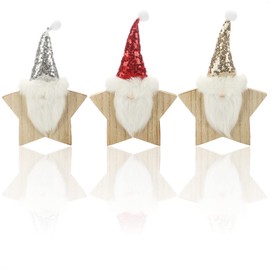 com-four® 3 x Wooden Stands for Christmas - Felt Gnome in Star Shape Made of Wood for Standing - Decorative Wooden Figures Decorative Decoration (Stars - Gold/Silver/Red)