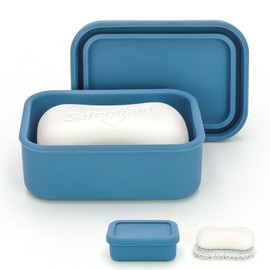 AIDIMMING Leak Proof Silicone Travel Soap Case with Draining Layer,Compact Portable Soap Container for One Regular Bar Soap Perfectly,Shatterproof Soap Holder for Traveling, Camping, Gym (Dark Blue)