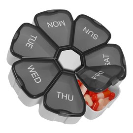 Weekly Pill Organizer, Large Daily Pill Case Portable Travel 7 Day Pill Box Dispenser with Large Compartments and Rainbow Lids Container for Pills/Vitamins/Fish Oil - Black