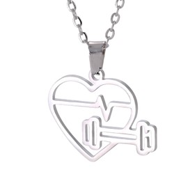 TEAMER Heartbeat Dumbbell Necklace Weightlifting Girls Barbell Pendant Stainless Steel Bodybuilding Athletes Exercise Sports Inspired Jewellery for Women, Stainless Steel