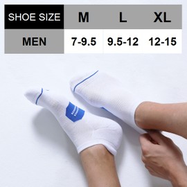 CelerSport 6 Pack Men's Running Ankle Socks with Cushion, Low Cut Athletic Sport Tab Socks, White Blue, Shoe Size: 9-12