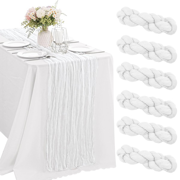 6 Pieces White 10FT Cheesecloth Table Runner Boho Gauze Fabric
