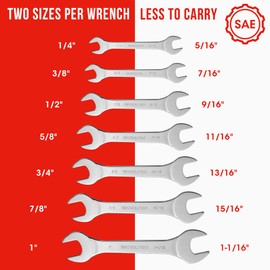 WORKPRO SAE Super-Thin Open End Wrench Roll-up Set, 7PCS, 1/4" to 1-1/16", Ultra-Slim Thin Wrench Set with Organizer Pouch, for Nuts, Narrow Spaces