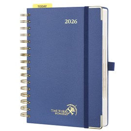 POPRUN Calendar 2026 Daily Planner 21.5 x 14.5 cm, Daily Calendar A5 1 Day 1 Page (Monday - Sunday), Diary (Jan.2026-Dec.2026) Ring Binder with Hard Cover, Plastic Ruler - Navy Blue