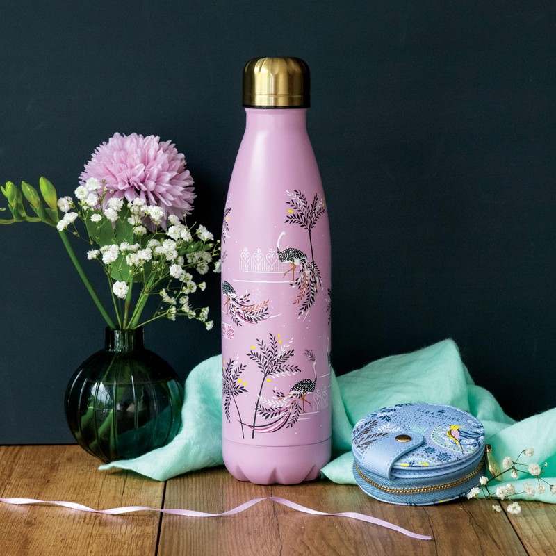 Sara Miller Savannah Pink Stainless Steel Water Bottle, height 26.5cm