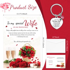 OWill Anniversary Card for Her, Wedding Happy Anniversary Card for Wife, Roses Greeting Card with White Envelope and Keyring for Valentine's Day, Christmas, Birthday