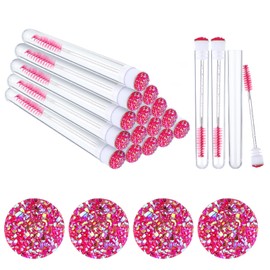 40PCS Mascara Brushes Tubes Set, Disposable Lash Spoolies with Tube 20 Empty Mascara Wand Tubes 20 Eyelash Brushes for Eyelash Extension Lash(Deep Pink)