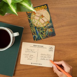 Keansburg, New Jersey, Ferris Wheel and Full Moon (4x6 Birch Wood Postcards, 2-Pack Stationary, Rustic Home Wall Decor)