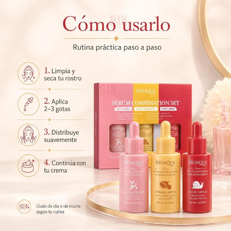 Kit de Sérums Faciales Antiedad e Hidratante, Set de 3