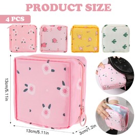 ZYPHONX 4 PCS Sanitary Pad Storage Bag, Period Bag with Zipper, Small Cute Period Pouch for Purse Tampon Pad Holder Portable Period Bag for School, for Female Girls