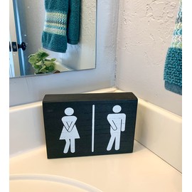 Sukha Home Funny Bathroom Signs - Cute Unisex Restroom Sign, Wooden Farmhouse Bathroom Wall Decor for Shelf or Wall Art, Home Decor Bathroom Accents