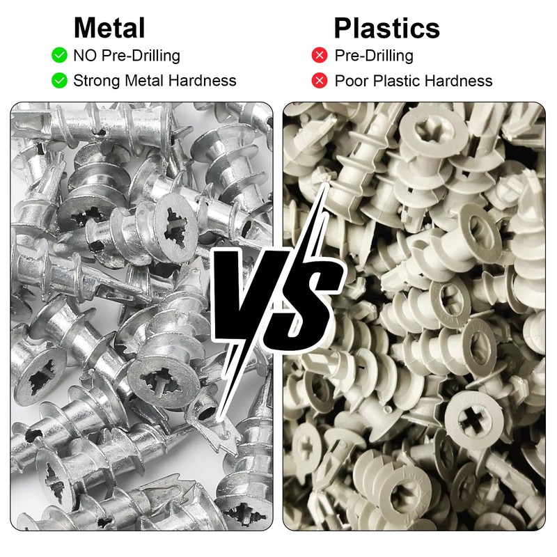 Nadisean Pack of 80 Plasterboard Dowels, Self-Drilling Plasterboard Dowels Metal