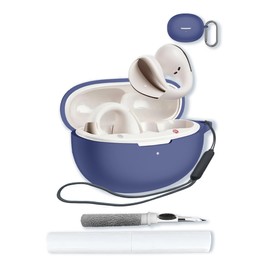 Case for QCY Crossky C30 Open Ear Headphones,Soft Protective,Shockproof, BOVUGAC Silicone Case Cover with Keychain & Cleaning Kit & Lanyard-Blue