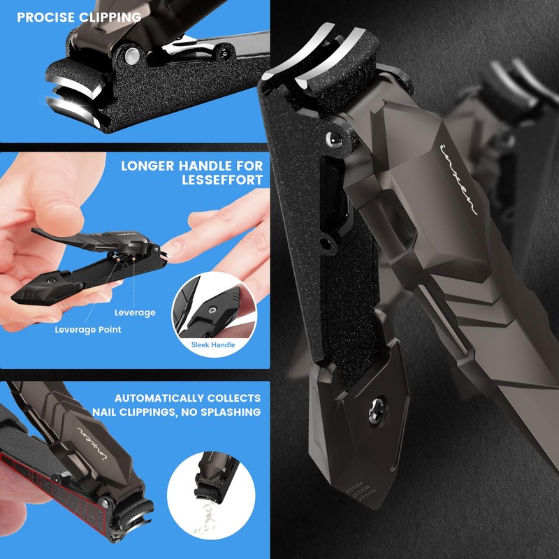 INXEN Nail Clippers for Men with Catcher – No Splash,