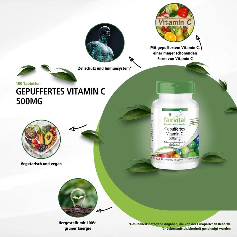 Gepuf Fertes Vitamin C 500 mg Hochdosiert Magenfreundlich, Acid Free,