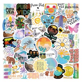52Pcs Pura Vida Aesthetic Stickers Pack, Cute Vsco Trendy Vinyl Waterproof Sticker Decals for Water Bottle,Laptop,Phone,Scrapbooking,Journaling Gifts for Adults Teens Girls Kids for Party Supply Favor