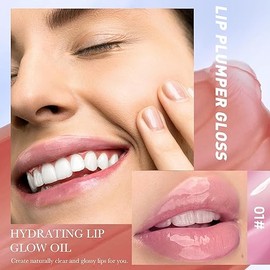 Bluemega Lip Glow Oil Jelly Lip Oil, brillo de labios para una apariencia 3D, brillo de labios de color claro con ácido hialurónico y colágeno vegano para labios llenos de apariencia saludable (1#)