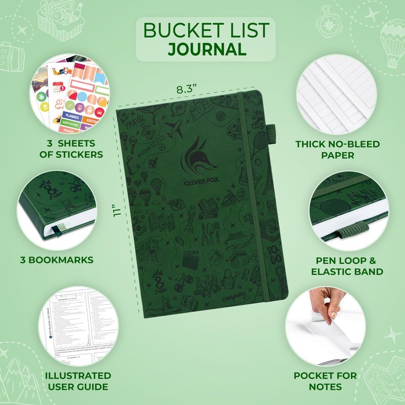 Clever Fox Bucket List Journal Large – Inspirational Book for