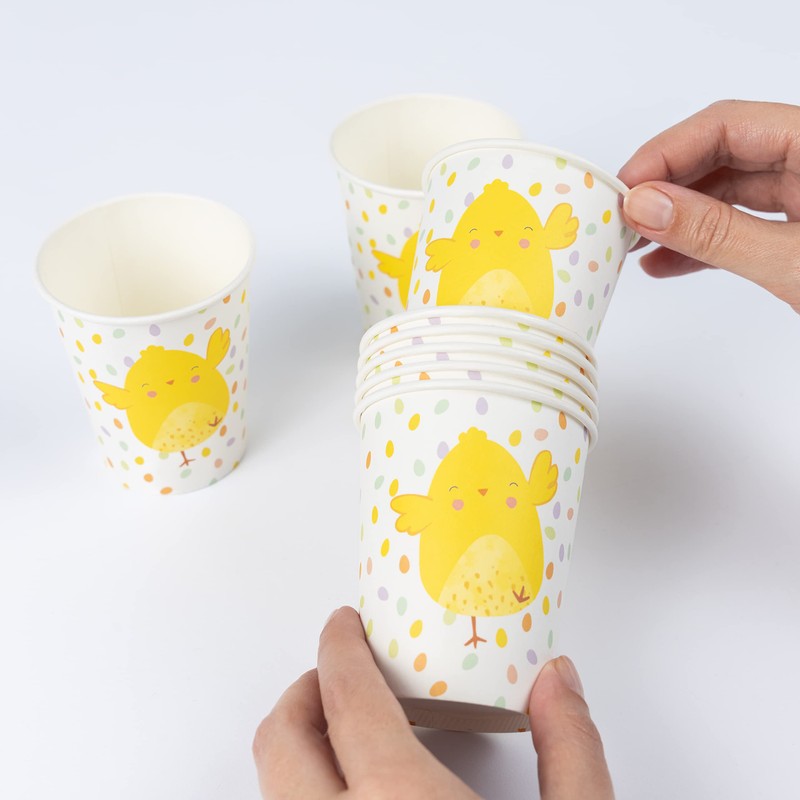 evelay 8pcs Easter Chick Paper Cups 270ml for Kids Party