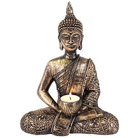 Rustic Thai Buddha Tea Light Holder - 27cm x 20cm (1 Pc) - Exquisite Resin Design - Perfect for Home & Office
