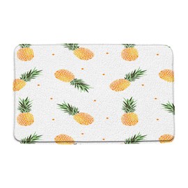 Pineapple Bath Mat Yellow Tropical Fruit Pineapple Green Leaf Watercolor Ananas Polka Dots Summer Nature Plant Soft Home Office Door Bathroom Mat/Bath Rugs