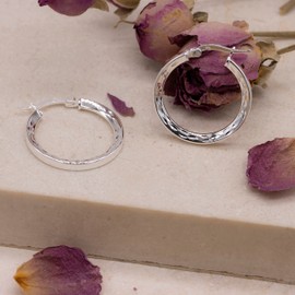 Tuscany Silver Women's Sterling Silver 25 mm Patterned Hoop Earrings