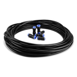 DIYCUT 10 m Pneumatic Hose 6 mm, Compressed Air Hose 6 mm, Polyurethane Flexible Compressed Air Line Outdoor 6 mm x Inner 4 mm Black, with 6 Pieces 6 mm Air Push Quick Couplings for Industry and Home