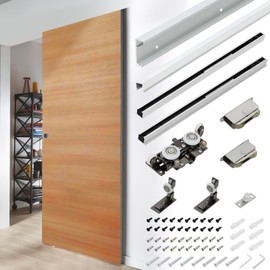 38" Concealed Sliding Barn Door Hardware Kit with Soft-Close Mechanism for 30"-34" Doors- Wall Mount No-Floor Aluminum Track for Interior Wooden Doors Hidden Barn Door Hardware Kit (Door Not Included)