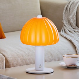 FANHAO Glass Pumpkin Light Touch Bedside Table Lamp, 3-Color Dimmable, Portable 4000mAh Cordless Rechargeable Small Lamp for Bedroom Dorm Living Room, Festival, Home Decor & Aesthetic Gift