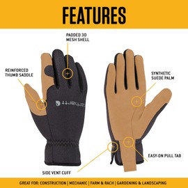 Carhartt Men's High Dexterity Open Cuff Glove, Grey, Medium