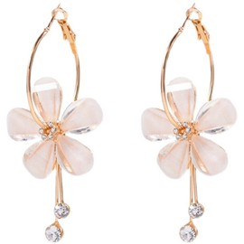 MALOYANVE Bohemian Crystal Rose Flower Hoop Earrings for Women Elegant Romantic Five Leaves Exaggerated Round Acrylic Hoop long Tassel Earring for Women Statement Jewelry Gifts (White)