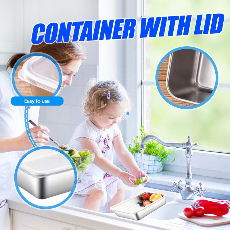 4 Pcs Stainless Steel Containers With Lids Set, Stainless Steel