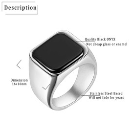 Joliernelle Men's Ring with Black Onyx Stainless Steel Gold Band Ring Classic Jewellery Size 54 to 69, Non-precious metal, Cubic Zirconia