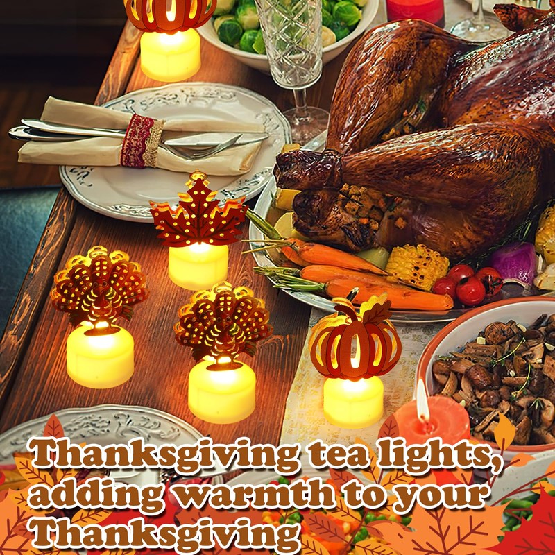 Thanksgiving Tea Lights Flameless Candles - Turkey Pumpkin Maple Leaf